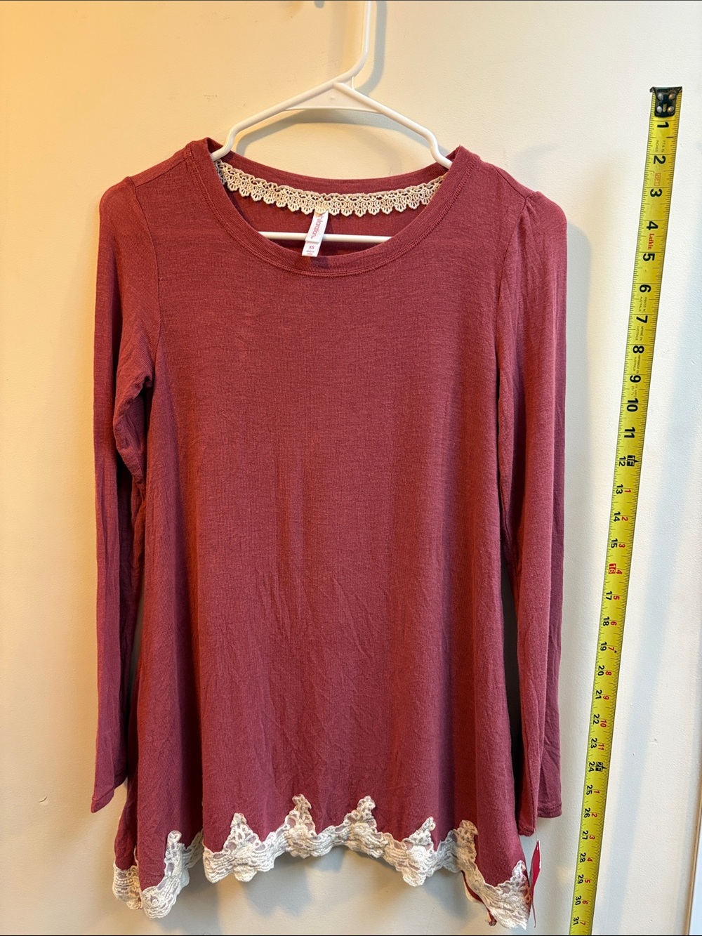 Xhilaration Long Sleeve Lace Trim Top - Dusty Rose
